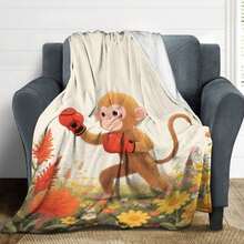 1pc Cartoon Monkey Pattern Printed Flannel Blanket, Simple Style Warm Plush Blanket For Home Decoration, Car, Outdoor, Gift, Multi-Functional All-Season Blanket - Style1 - View 9
