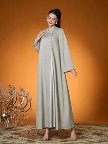 Elegante, recém-chegado, feminino, cor lisa, tecido, bordado com miçangas, robe longo (não incluso, dentro)