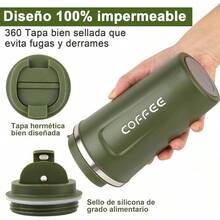 Taza de Café Térmica de Acero Inoxidable 304-18 oz/510ml para Bebidas Frías y Calientes, Tapa Hermética, Ideal para Oficina, Auto y Parque - Mantiene Temperatura (Negro) - verde - Ver 5