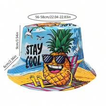 1 件度假风格酷炫菠萝印花双面渔夫帽，男女通用户外休闲轻便渔夫帽 - A - 查看 3