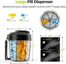 Large Pill Dispenser Can Store 7 Various Supplements, Travel Pill Organizer Bottle With Anti-Mix Design, Arthritis-Friendly Pill Holder With Wide Opening & Slider Lid, Includes 20 Blank Stickers,10133978