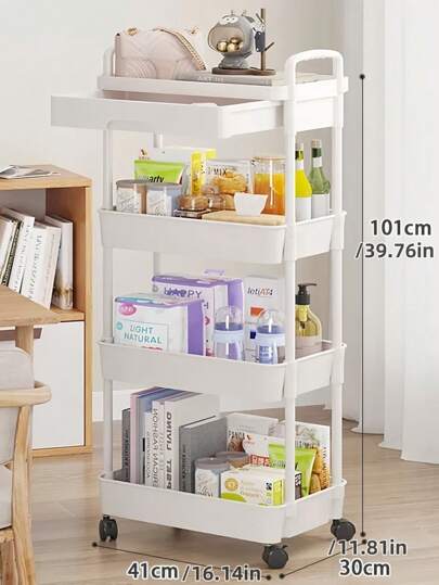 Chariot pratique en plastique de haute qualité avec roues pivotantes, étagère de rangement, support organisateur de cuisine avec poignée, multifonctionnel, mobile, chariot de rangement, convient pour le bureau, le salon, la cuisine, la salle de bain, organisateur de collations et de jouets, étagère de rangement mobile sur roulettes, idéal pour l'organisation de la maison et du bureau, cadeau de fête, cadeau pour enfants