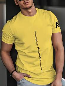 Men's Light Pink Quick-Dry Breathable Short Sleeve Crew Neck T-Shirt With "Los Angeles" Graphic Print - Perfect For Outdoor Sports - Multicolor - View 5