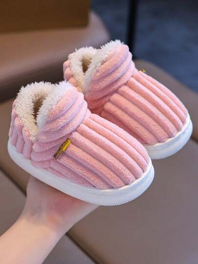 1 Paio di pantofole da casa per bambini maschi/femmine, casual, antiscivolo, con fodera in pelliccia, chiuse, pantofole da interno calde e soffici, regalo di compleanno per bambini