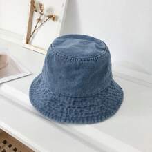 Chapéu Balde de Denim Unissex, Chapéu Balde Casual Lavado de Estilo Coreano na Moda com Aba Larga para Proteção Solar