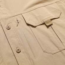 Men's Shirt With Multiple Pockets, Quick-Drying And Breathable, Suitable For Outdoor Hiking And Mountaineering; Simple Solid-Color Men's Shirts, Suitable For Spring, Summer, And Autumn Wear. - 卡其色 - 查看 4