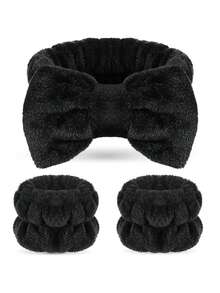 Set de 3 diademas faciales prácticas, diadema de moda de peluche, correa para la muñeca