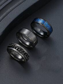 3-55 件男士休闲嘻哈不锈钢十字架多层项链首饰套装，不锈钢手链、戒指、皮革手链、方晶锆石耳环，适合日常佩戴、约会、生日、节日礼物（无盒） - 男士飾品 - 查看 5