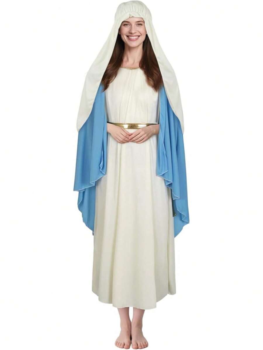 1pc Virgin Mary Costume Adult Robe For Women Easter Halloween Cosplay - 白色 - 查看 1