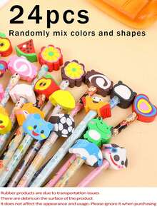 48pcs Cartoon HB Pencils With Cute Erasers, Back To School Supplies Set, Includes Randomly Mixed Cartoon Pencils With Adorable Erasers, Suitable As Back To School Gifts, Back To School Supplies (12pcs/24pcs/48pcs)