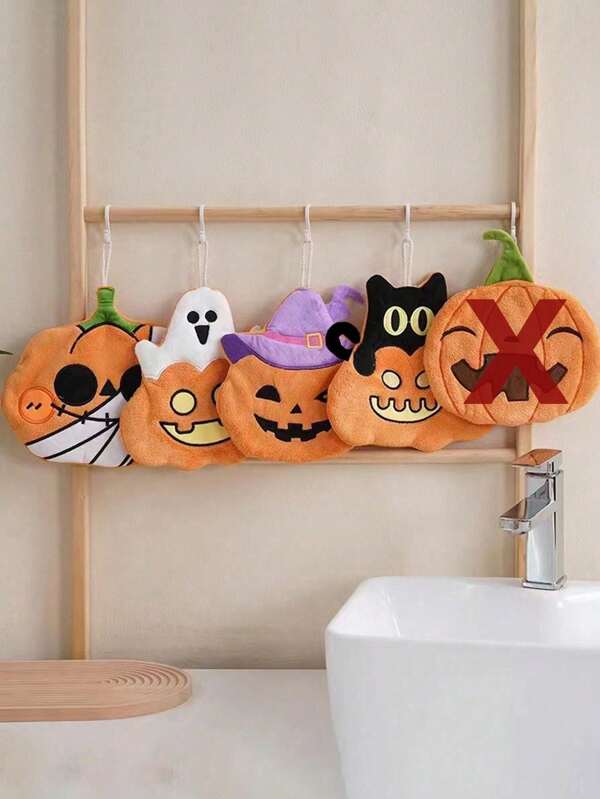 1pc Creative Pumpkin Hand Towel, Hanging Style, Decorative Towel For Kitchen, Bathroom, Bedroom, Absorbent & Easy To Clean, Personalized