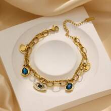 1pc Fashionable Titanium Steel Demon Eye Rhinestone Necklace, Stylish Delicate Clavicle Chain, Suitable For Women's Daily Wear