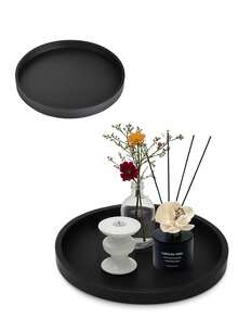 圆形黑色硅胶浴室托盘、梳妆台托盘、用于洗涤器、乳液瓶、化妆品、香水、珠宝、蜡烛、钥匙饰品环的小饰品托盘 - 彩色 - 查看 1