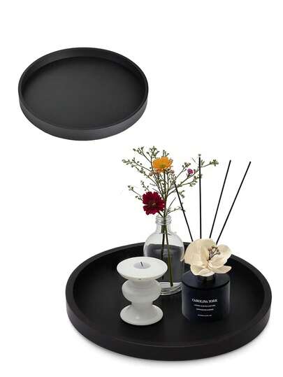 圆形黑色硅胶浴室托盘、梳妆台托盘、用于洗涤器、乳液瓶、化妆品、香水、珠宝、蜡烛、钥匙饰品环的小饰品托盘