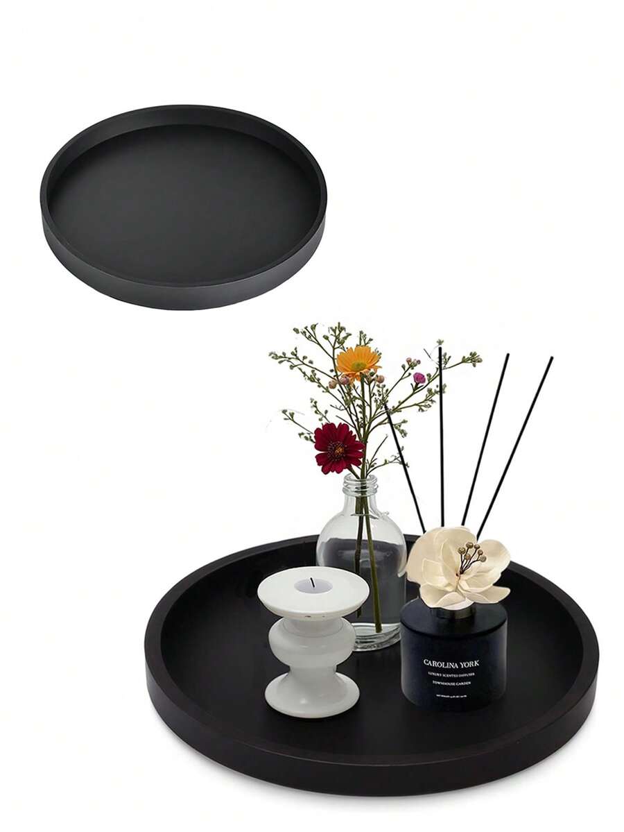 圆形黑色硅胶浴室托盘、梳妆台托盘、用于洗涤器、乳液瓶、化妆品、香水、珠宝、蜡烛、钥匙饰品环的小饰品托盘 - 彩色 - 查看 1