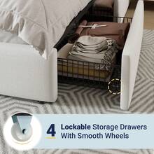 Allewie Full/Queen/King Size Platform Bed Frame With 4 Storage Drawers And Velvet Upholstered Headboard, Wooden Slats Support, Upholstered Mattress Foundation/No Box Spring Needed/Easy Assembly, White - trắng - Xem 4