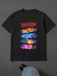 Dandadan Anime Manga Eyes , Men's 220gsm New Summer Casual Crew Neck Pure Cotton Short-Sleeved T-Shirt(1 PC) - 黑色 - 查看 1