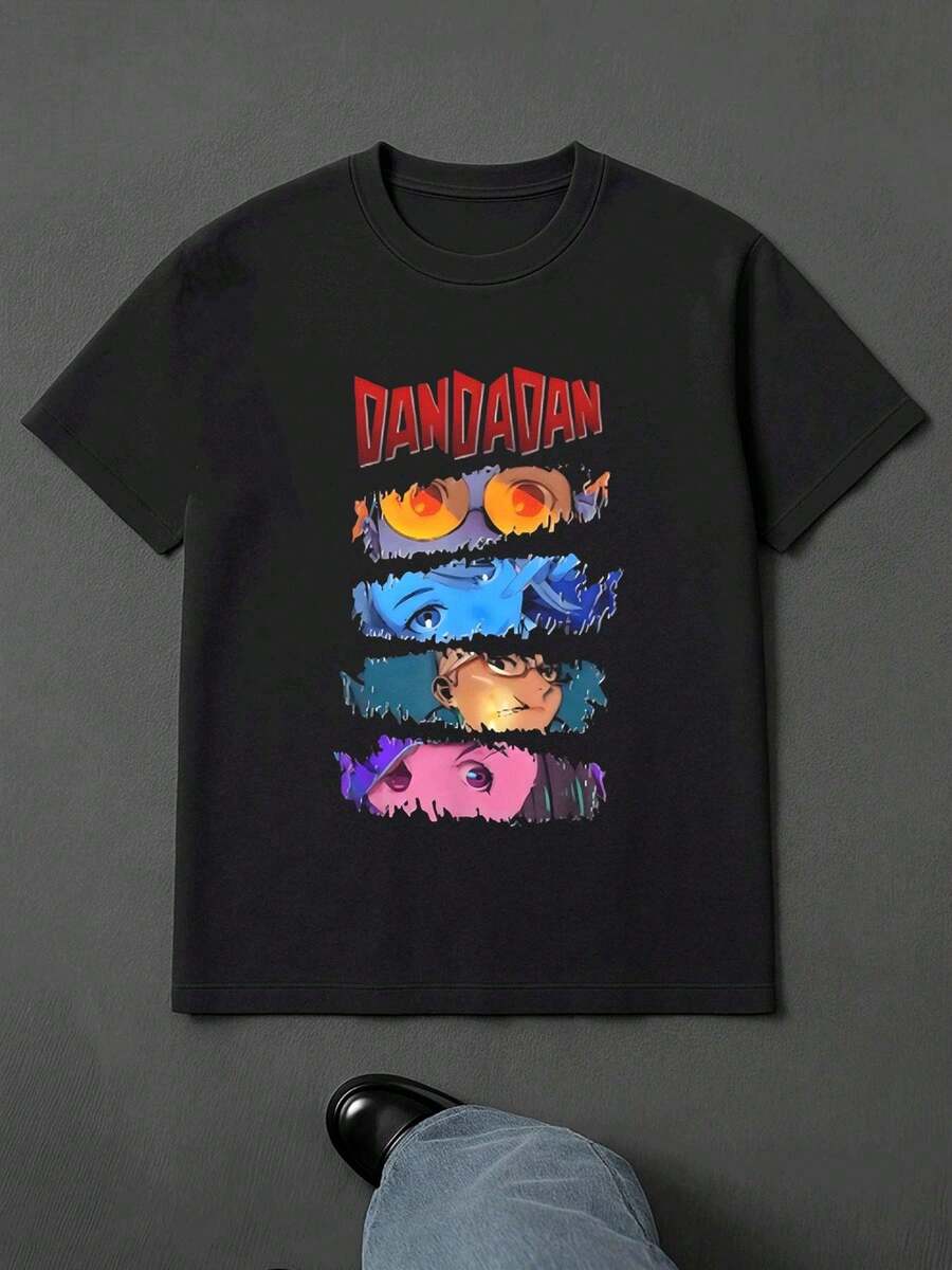 Dandadan Anime Manga Eyes , Men's 220gsm New Summer Casual Crew Neck Pure Cotton Short-Sleeved T-Shirt(1 PC) - 黑色 - 查看 1