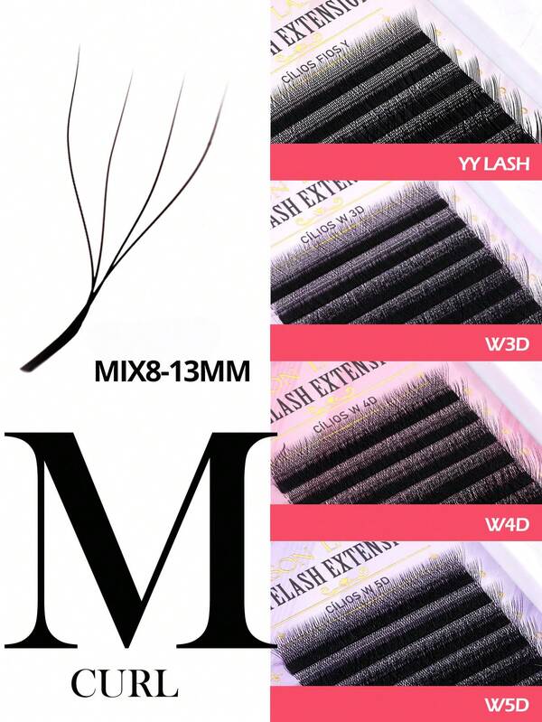 ARISON 12 rzędów rzęs M Curl YY/3D/4D/5D MIX rzęsy na pasku o długości 8-13 mm, miękkie, lekkie, do makijażu, kępki rzęs, pojedyncze rzęsy, sztuczne rzęsy