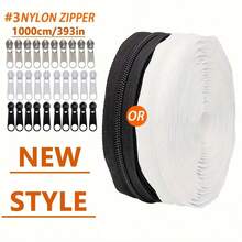 1 Roll 3# Nylon Coil Zipper, 196.85 Inch/393.7 Inch Continuous Nylon Coil Zipper With 10/20 PCS Silver Zipper Sliders