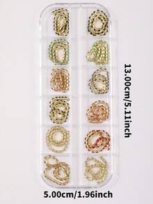 1Box Cute Nail Drill Gold Rhinestone Chains Nail Jewelry Sets - Nail Art Jewelry Sets And Nail Technique Supplies That Nail Artists Must Have For Women And Girls Diy Glamorous Nail Art Decorations, Explore The Charm Of Nails Nail Charms Nail Gems