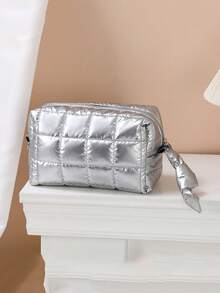 1 件绗缝羽绒化妆包时尚加厚化妆包绗缝刺绣菱形网格化妆包休闲手拿包保暖迷你包化妆品收纳包化妆品收纳包迷你袋旅行化妆包适用于圣诞节礼物、朋友礼物、礼物、母亲节礼物、优雅舞会包