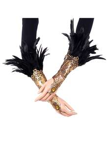 1 Gothic Imitation Leather Hook Finger Glove With Vintage Lace Hollow Wristband And And Lace Up Sleeves, Suitable For Sstage, Drama, Cosplay, Halloween