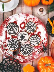 30pcs Halloween Bloody Rave Party Table Runner Set Tableware Set:Includes 10 Halloween Napkins, 10 9-Inch Plates And 10 7-Inch Plates For Halloween Zombie Skeleton Bloody Party Table Decorations - Halloween Party Decorations