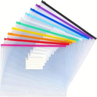 5 pièces Sac de classement, Sac de classement épaissi, Enveloppes format A4, Pochettes zippées multicolores avec poches étiquettes, Sac de classement zippé A4 avec poche étiquette parfait pour l'école, la maison, le travail, l'organisation du bureau.