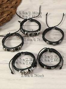10/20/30Pcs Edgy Punk Rock Multi-Layer Stackable Faux Leather Bracelet Set With Skull Spike Infinity Symbol Design - For Men Teen And Halloween Gifts Creative Metal Dots Fashion Jewelry - Black - View 3
