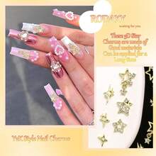 30 miếng dán móng tay hình ngôi sao, hình ngôi sao 3D đính pha lê vàng và kim cương sang trọng. - Nhiều màu - Xem 3