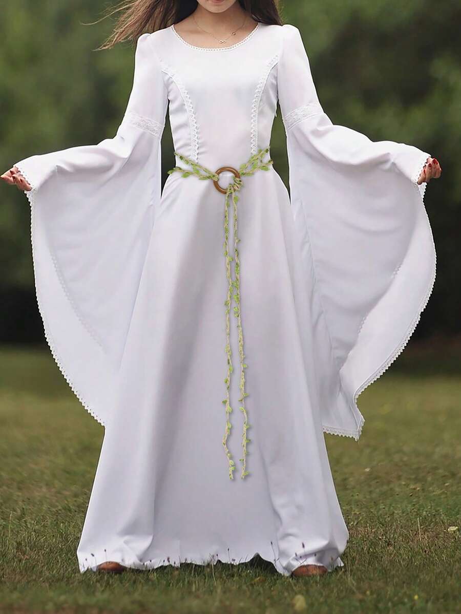 1 件加大码文艺复兴中世纪腰带，亚麻绿叶手工编织腰带，适用于 DIY 服装搭配集市 LARP 服装文艺复兴配饰万圣节