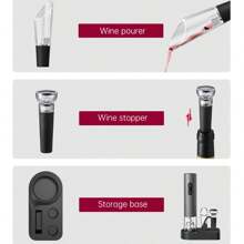 Cavatappi elettrico per bottiglie di vino, ideale per feste e appassionati di vino - regalo gadget da cucina, apricorallo e decantatore facili da usare, a batteria (batterie non incluse). Disponibile in versione set e singola. Il set include: cavatappi, tagliacapsule, versatore, tappo sottovuoto estraibile, base di appoggio.