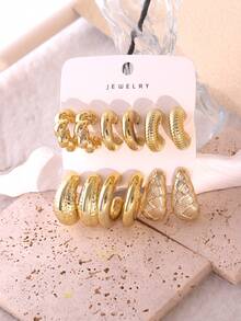 12pcs/Set Retro Minimalist Earrings, Creative & Unique Design, Suitable For Daily, Vacation, Casual, Party, Couple, Popular Item - Gold - View 2