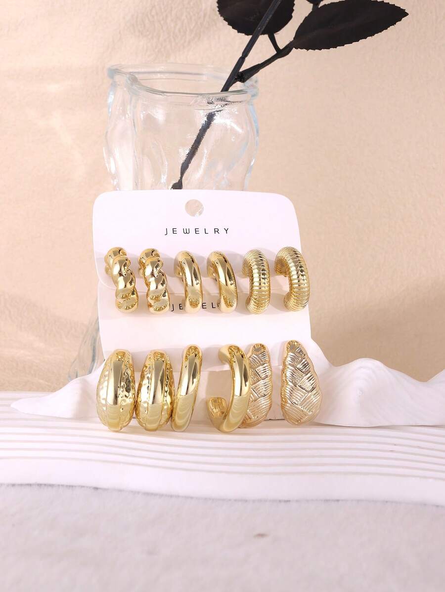 12pcs/Set Retro Minimalist Earrings, Creative & Unique Design, Suitable For Daily, Vacation, Casual, Party, Couple, Popular Item - Gold - View 1