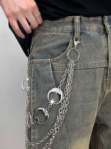 一款高端大气上档次的嘻哈朋克十字金属链条裤链，男士摇滚牛仔裤腰链