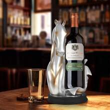 Portabotellas de vino premium con forma de cabeza de caballo, hecho de resina. Escultura decorativa moderna para botellas de vino y expositores, ideal como regalo de decoración de mesa (plata y oro).