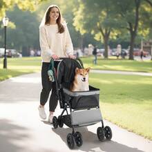 Pet Stroller, 44 Lbs Weight Capacity, Foldable Dog Stroller Cart, 4 Wheels Cats Stroller With Mesh Windows & Revrsible Handle, Portable Pet Carrier Stroller With Brake, For Small To Medium Pets - Black - View 9