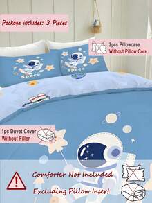 1/3 juego, 1 funda nórdica, 2 fundas de almohada, diseño de astronauta de dibujos animados, tela de 90g, material de poliéster, impresión digital, lavable a máquina, adecuado para niños y niñas, regalo para vacaciones infantiles - Multicolor - Ver 2