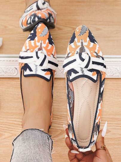 Nowe, modne, siatkowe buty damskie, dzianinowe, płaskie, eleganckie, wsuwane, z noskiem w szpic, z miękką podeszwą, antypoślizgowe, z kokardką i krzyżującymi się paskami, z kwiatowym wzorem