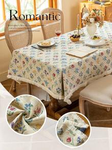 1 件优雅流苏桌布，矩形或圆形，花卉和复古图案，多种尺寸可选，适用于咖啡桌、厨房、家居装饰、派对和节日礼物、圆形桌布、秋季装饰、秋季装饰、房间装饰 - 米色 - 查看 8