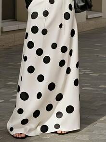 2025 New Summer Fall Elegant Vintage Maxi Skirt For Women  Classic Polka Dot Designal High Waisted H-Line Long Skirts Bottoms Woman Clothes Fit For Party Banquet Business Casual Daily Wear - 白色 - 查看 3