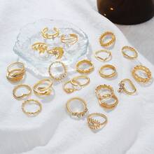 23 قطعة/مجموعة من خواتم الزينة المزينة بسنابل القمح واللؤلؤ، مناسبة للارتداء اليومي - الذهبي - مشاهدة 3