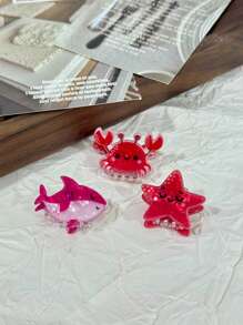 2pcs/3pcs Cute Acrylic Ocean Elements Crab, Starfish, Fish Hair Clips For Women, Suitable For Bangs, Side Hairstyles, Princess Hairstyles, Adorable Street Style Hair Accessories Women Claw Clip Autumn Accessories Fall Winter For Vacation Outfits Woman