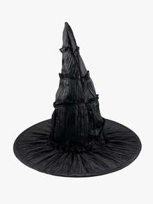 1pc Women's Black Witch Hat, Funny Party Costume Accessory, Wrinkled Witch Hat For Holiday Performance - Solid Color Lace Witch Hat - View 6