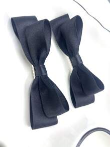 2个缎面亮面3D蝴蝶结发夹，简约可爱优雅日常发饰，适合休闲、派对、节日庆典等场合，也可作发夹、发卡、发夹、发卡、发饰、学生用品、蝴蝶结配饰，适合秋冬装扮。 - 黑色 - 查看 4