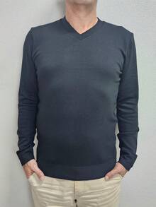 Men's Cold Weather Blouse | Men's Knitted Sweater | Winter Knitted Wool Pullover Long Sleeve V-Neck - 黑色 - 查看 9