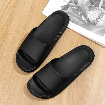 Couple's Soft & Comfortable House Slippers, Bathroom Slippers, Daily Slippers, Solid Color Beach Sandals, Unisex Non-Slip Indoor Slippers, Black