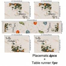 Un conjunto de 4/6 manteles individuales y 1 pieza de camino de mesa, con diseños de calabaza de otoño y hojas de arce. Manteles, individuales y decoraciones para platos adecuados para la cocina, decoración del hogar en estilo rural y reuniones familiares. Apropiado para cenas, fiestas, reuniones y regalos festivos, es una opción ideal para regalos de otoño. - Multicolor - Ver 18