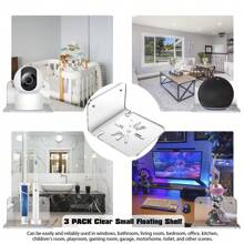 Juego de 3 estantes de pared acrílicos pequeños para cámaras de seguridad, altavoces, monitores de bebé y talla grande - Estante adhesivo universal de 4'' fácil de instalar sin taladrar, con sujetacables (Transparente)